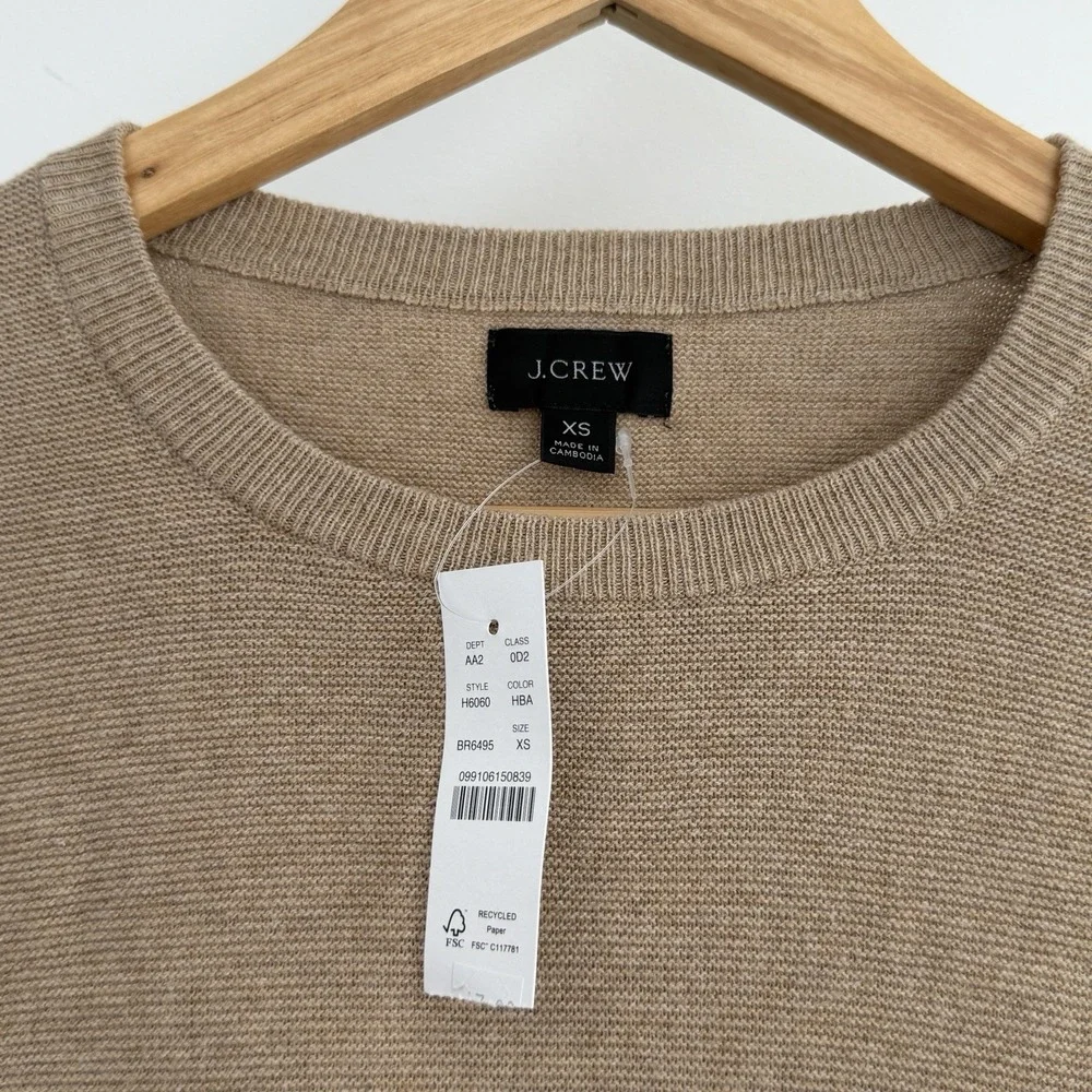 J Crew Cotton Crewneck Sweater Mens XS Brown Garter Stitch Heather Minimalist